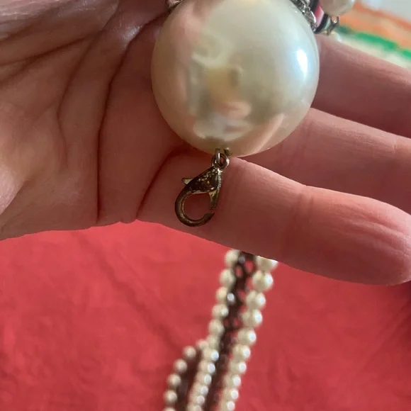 Plunder Antiqued dark metal & White Pearl Long Pendant Necklace - Picture 5 of 7